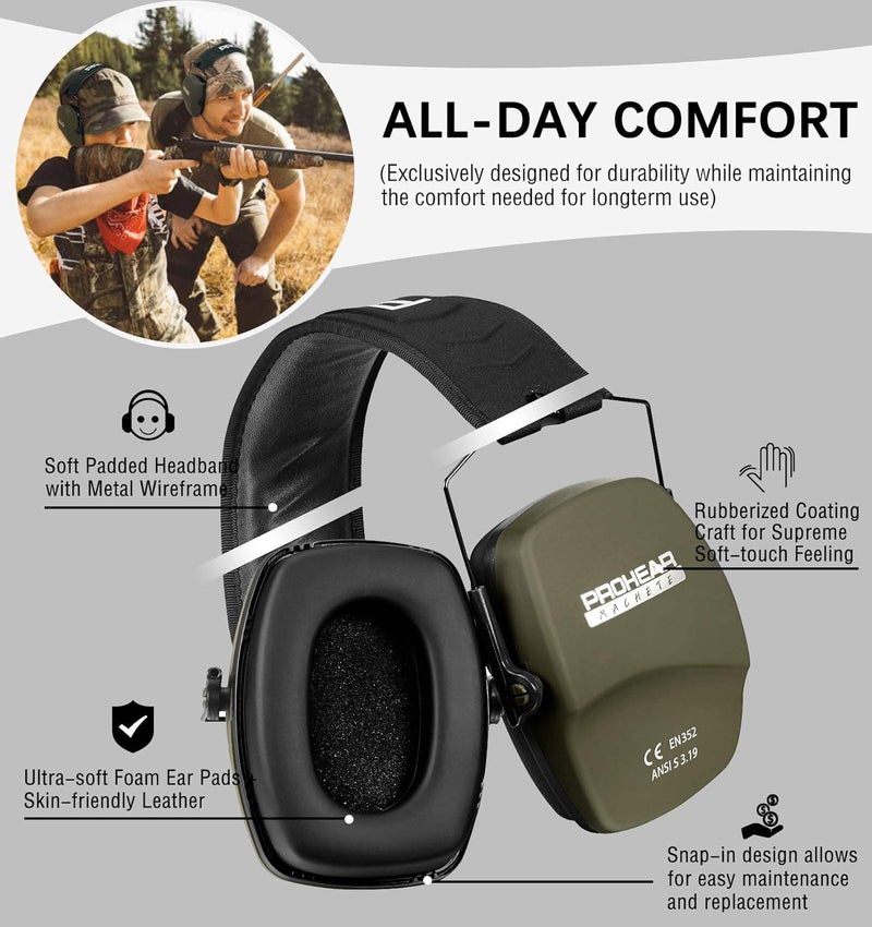 PROHEAR 016 Shooting Ear Protection Earmuffs 2 Pack, NRR 26dB for Gun Range, Hunting -Green and Brown - Image 4